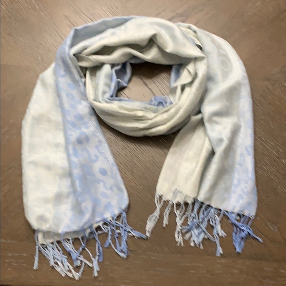 Blue and cream animal print wrap scarf